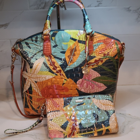 Brahmin Handbags - Brahmin Large Duxbury Retro Jungle Melbourne satchel with matching wristlet EUC